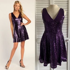 Lulu’s | Purple Sequin Sleeveless Skater Mini Dress